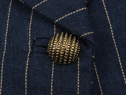 2026 Fashion Women's  Navy Pinstripe Blazer Autumn Elegant Female Long Sleeves Button Military Style Slim Suit Jacket