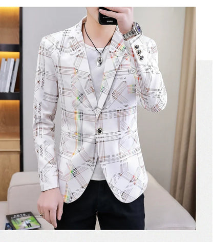 Blazer New Men's Fashion Business Plaid Gentleman Slim Fit Shopping Outdoor Performance Wedding Banquet Casual Blazer