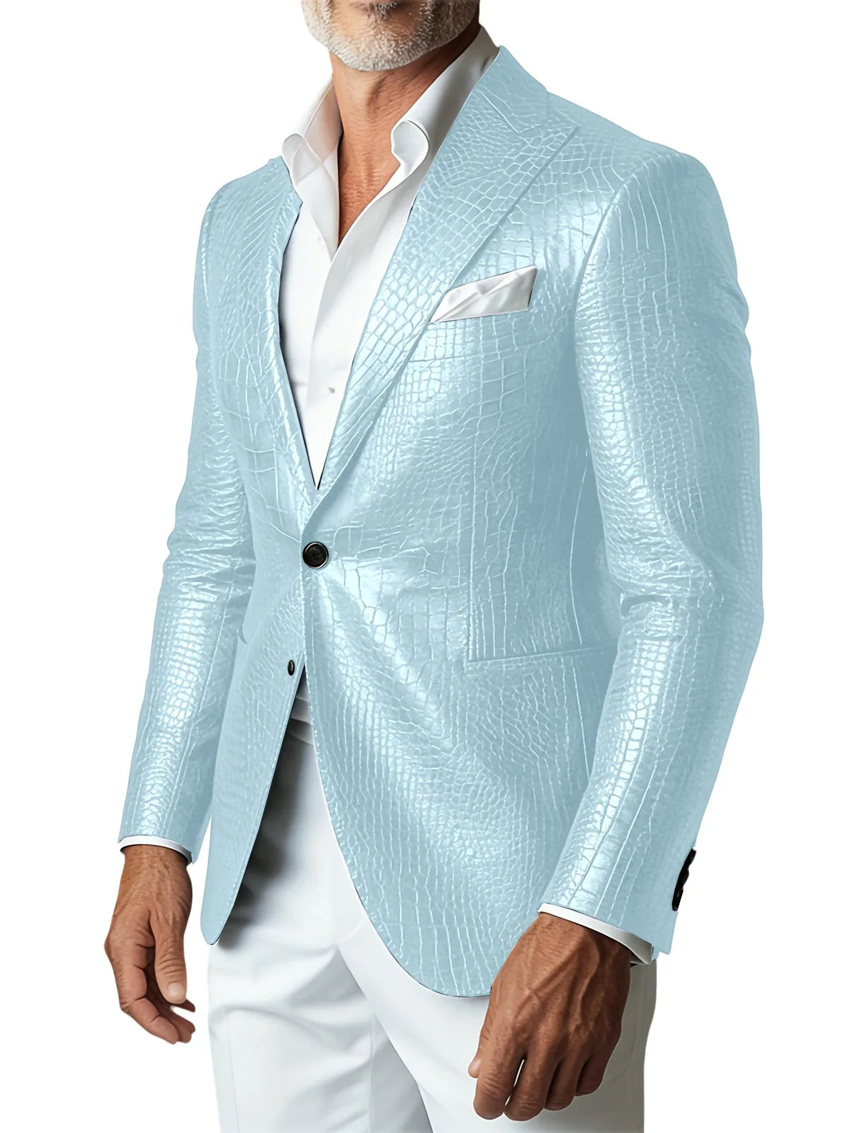 Men's Crocodile PU Leather Blazer Jacket Vintage Single Breasted Suit Coat Fashion Party Wedding Business Casual Outerwear