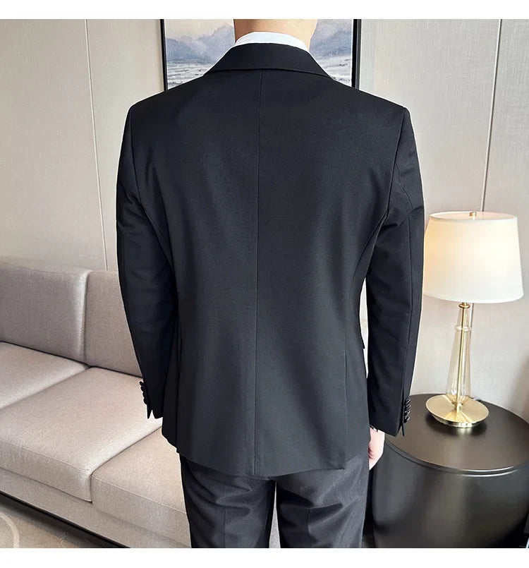 Men's Slim Fit Wedding Suit – Jacket, Vest & Pants | Smart Casual Black Tuxedo for Groom