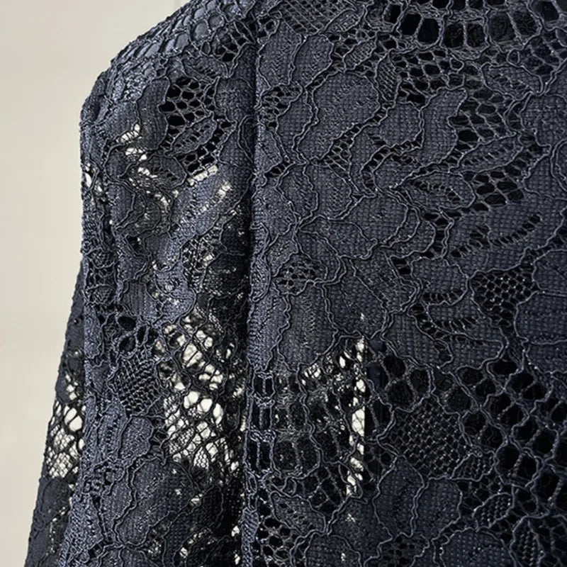Black Lace Long Sleeve Open Front Casual Party Outerwear Single Breasted Women New Autumn 2026 hot-Selling CPG5745