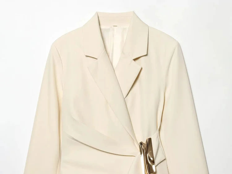 Women Asymmetric Buckle Blazer Elegant Wrap Suit Jacket Slim Waist Tailored Office Lady Workwear Fashion Blazer Coat
