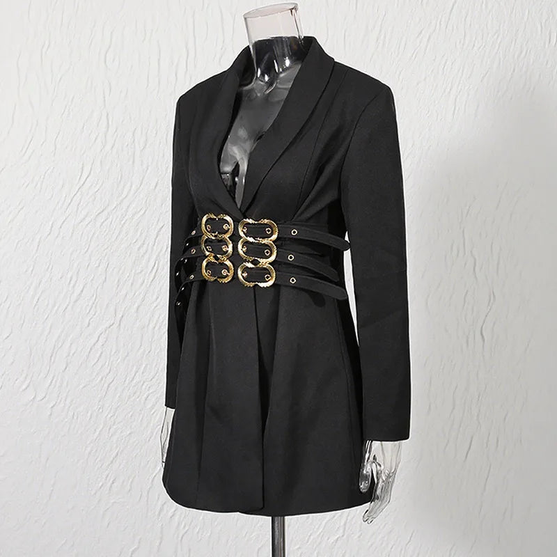Women Blazer Solid Color Belted Waist Cinching Slim Fit Fashion Elegant Temperament Chic Ins Coat New Spring Autumn HK10754