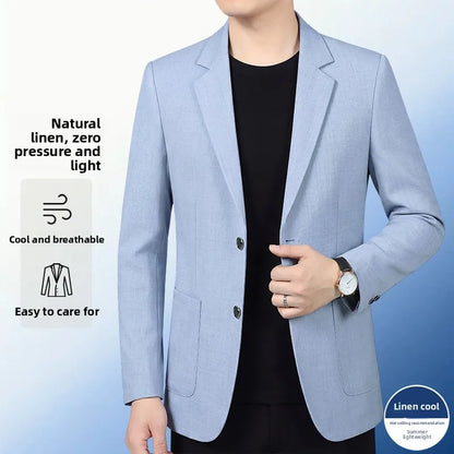 30% Linen Blazer - Stylish Business Formal Men's Suit with Gentleman British Style Trendy Breathable and Versatile Casual Blazer