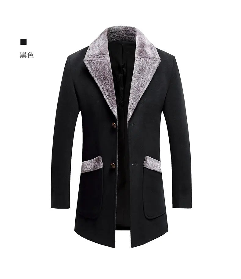 High-quality, fashionable, cool, trendy and versatile men's mid-length woolen collar casual woolen coat