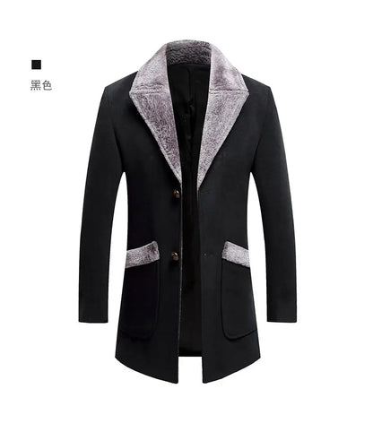 High-quality, fashionable, cool, trendy and versatile men's mid-length woolen collar casual woolen coat