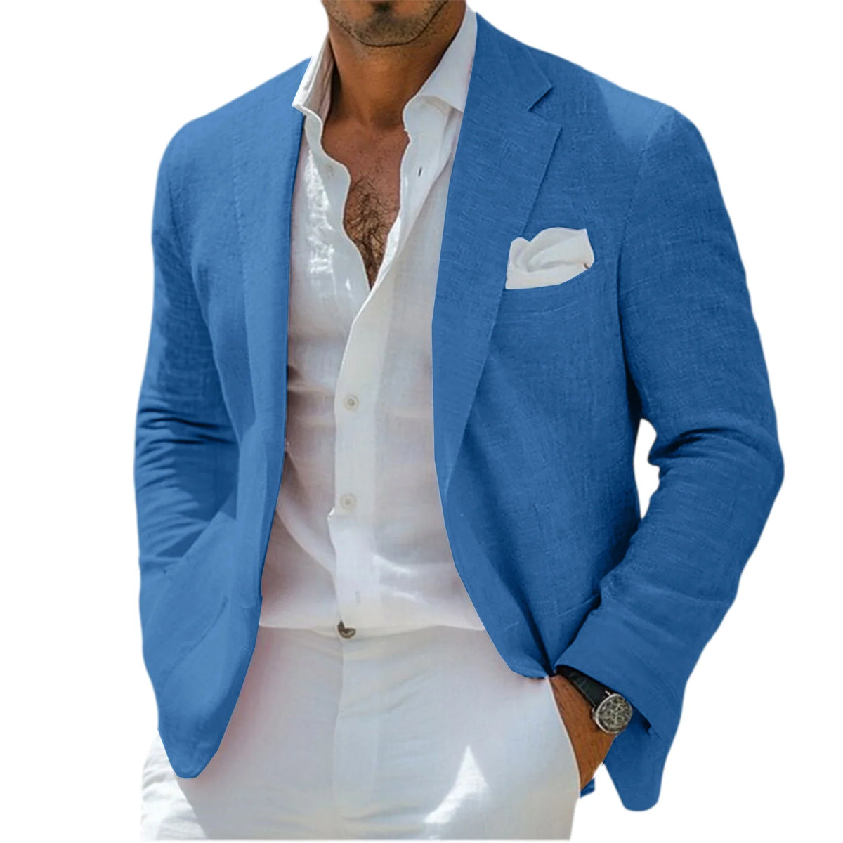 Men's Linen Blazer Notched Lapel Casual Business Sport Coat Slim Fit Breathable Wrinkle-Resistant Wedding Business Tuxedo Jacket