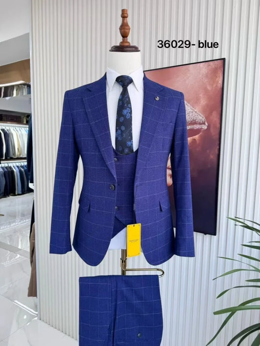 Plaid Men's Handsome Suit Set 3 Pieces Banquet Party Wear Notched Lapel Tuxedo For Business Activities Elegant Suits On Sale