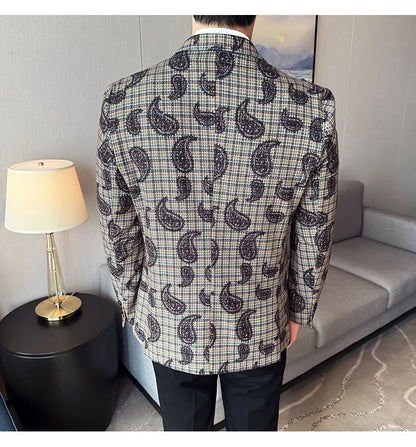 2025 Fashion Embroidery Jacquard Suit Jacket Korean Style Slim Fit Business Formal Social Prom Party Tuxedos Men Clothing 5XL-M