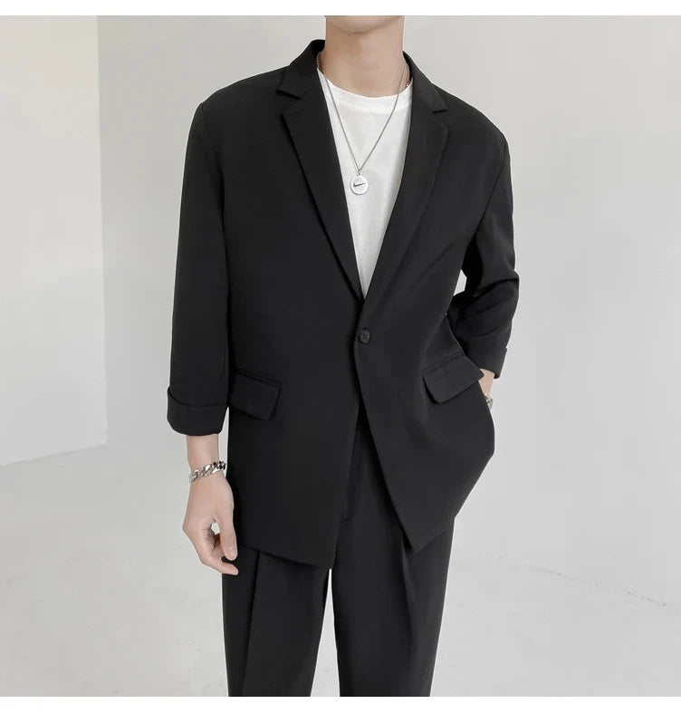 2022 Fashion Summer 2-piece Set Solid Color Single-breasted Casual Simple Student Wear Homme Loose Suits Wear (Blazers + Pants)