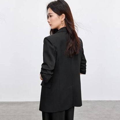 Women's Blazer 2026 Spring Fall Shoulder Pad Gathered Cuff Legant Draped Office Ladies Jackets Woman Clothes 151X57670