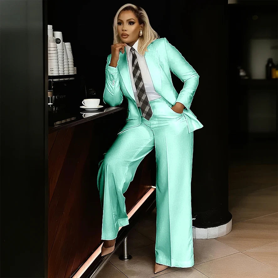 White Women's Suits Modern Formal Fashion Single-breasted Peak Lapel Two Pieces (Jacket+Pants) Office Lady Simple Set
