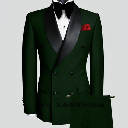 2 Pieces Best Man Groom Wedding Tuxedo Slim Fit Shawl Lapel Double Breasted Jacket Pants Business Tuxedo Men Clothing