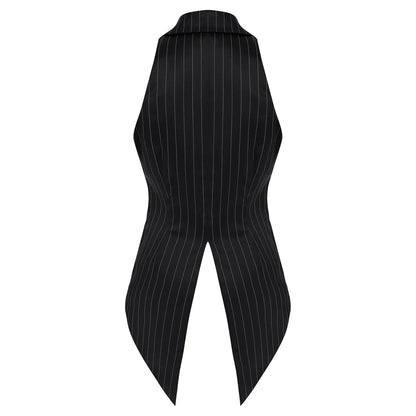 Women Striped Tailcoat Vest Waitress Waistcoat Sleeveless Jazz Dance Swallowtail Jacket Tuxedo Halloween Magic Cosplay Costume