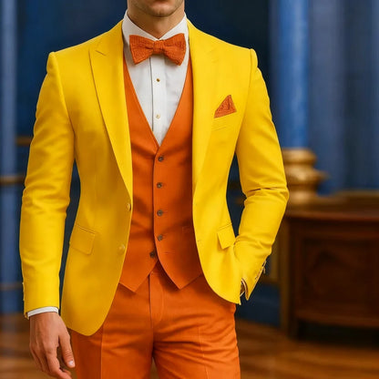 Costume Formel Homme Blanc Et Orange Occasion Mariage Garçons d'honneur Remise de diplôme Bal Smoking 3 Pièces Tenue Masculine Traditionnelle