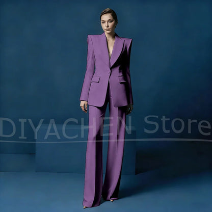 Women's Blazer and Wide-Leg Pants Suit Set Slim Fit One Button Jacket with Peak Lapel Elegant Formal Outfits for Office Party