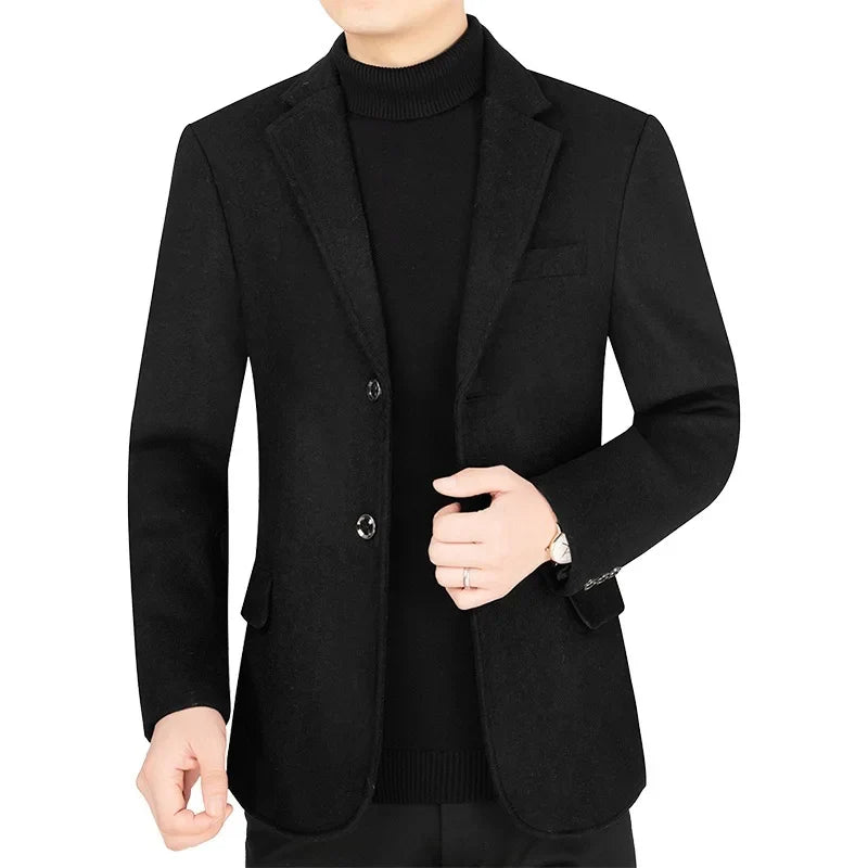 2025 Autumn Winter Man Blazer Turn Down Collar Long Sleeve Men Outerwear Simple Solid Color Business Casual Male Suit Coat