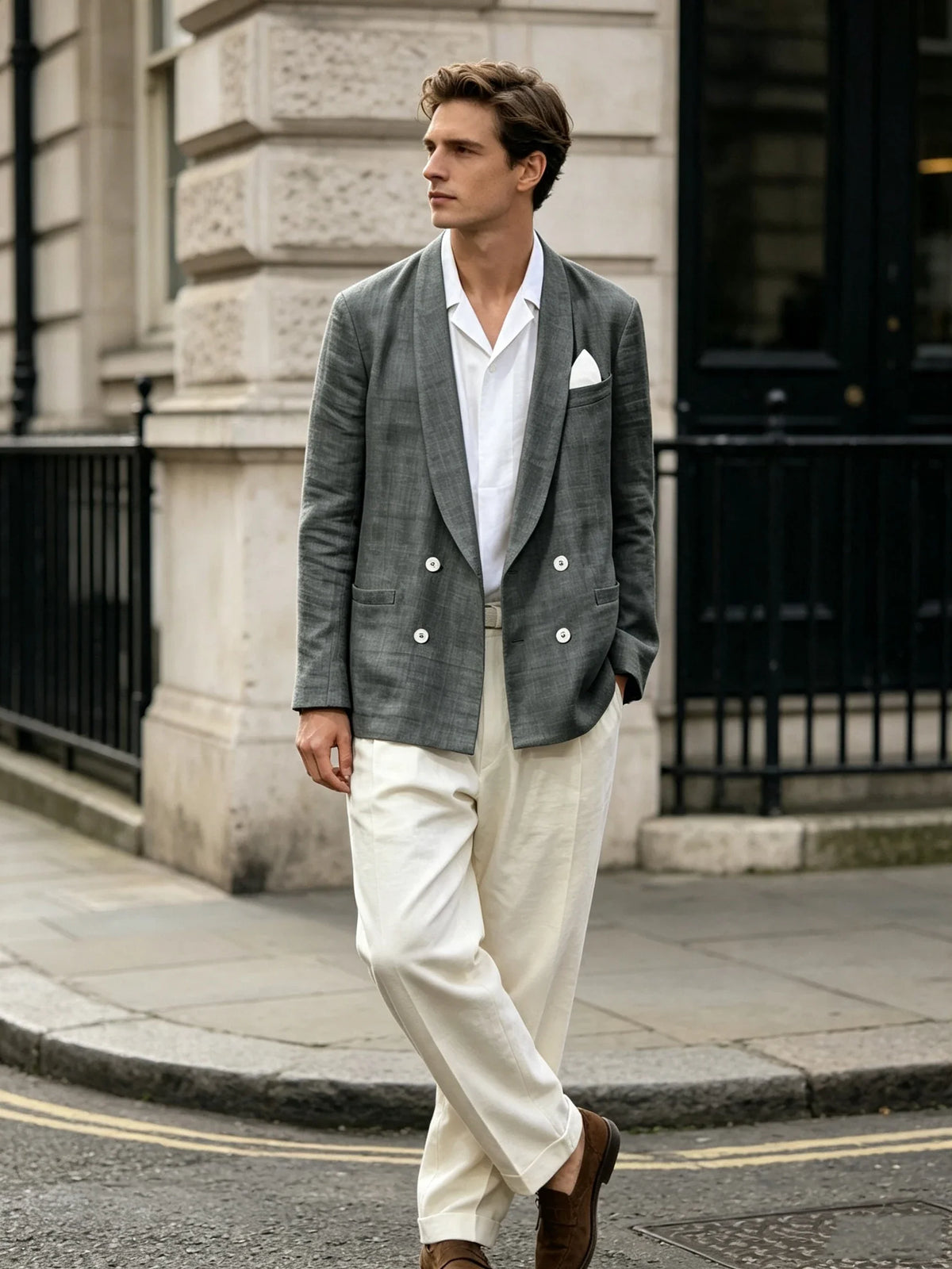Summer Cotton Linen Blend Men Blazer Double Breasted Casual Suit Jacket Lightweight Soft Elegant Dress Coat For Prom Work Party