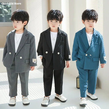 Boys Double Breasted Blazer Jack Vest Pants Children Suit Waistcoat Wedding Clothes Set Toddler Formal Dress Kids Tuxedos Outfit
