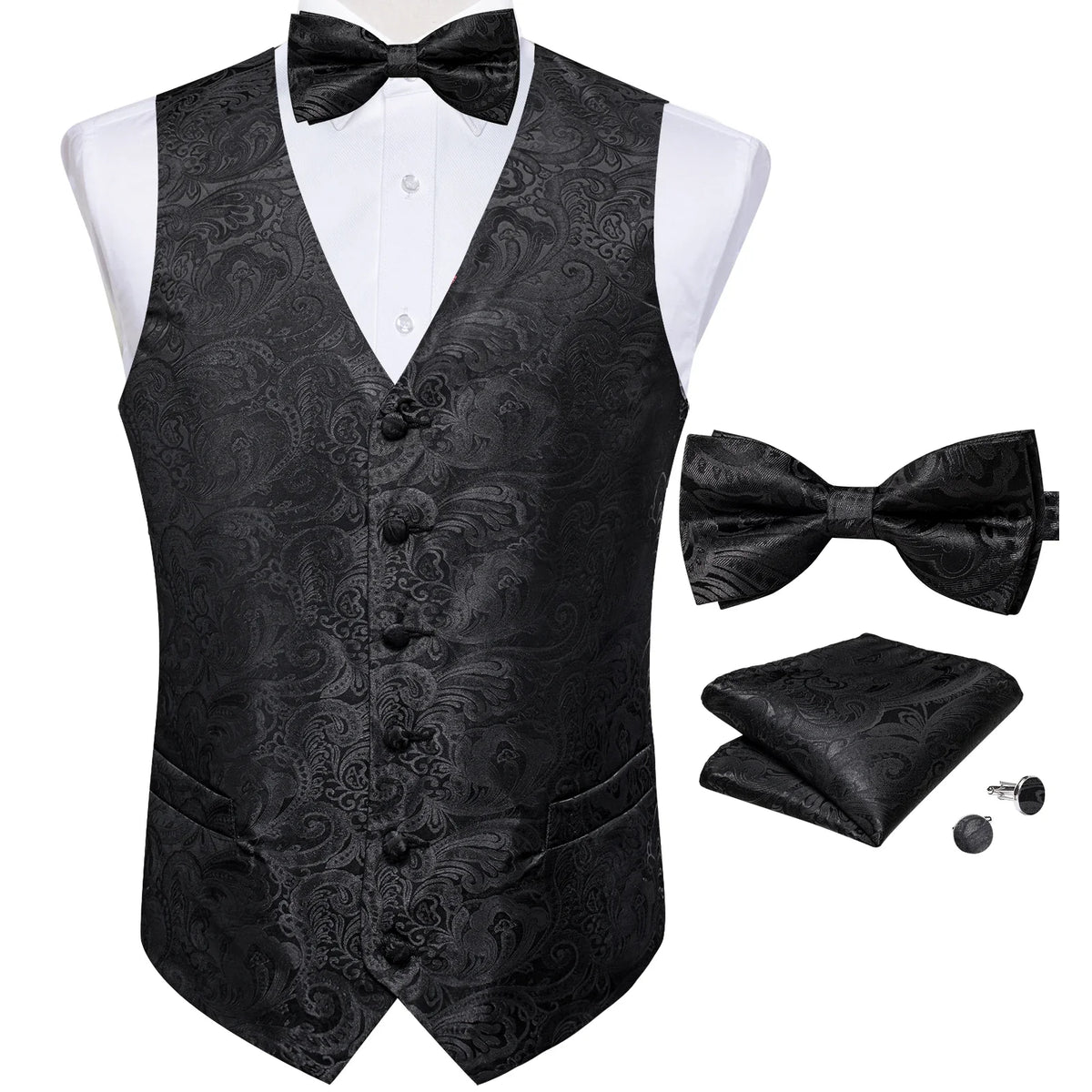 Men's Paisley Suit Vest Set with Tie, Pocket Square & Cufflinks for Wedding & Formal Events