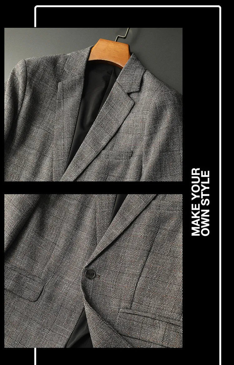 Spring Autumn Classic Checkered Suit Jacket Men Slim Fit Casual Business Office Uniform Formal Jacket Wedding Groom Men Blazers