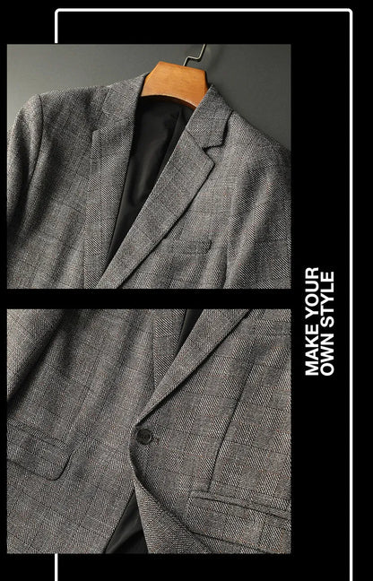 Spring Autumn Classic Checkered Suit Jacket Men Slim Fit Casual Business Office Uniform Formal Jacket Wedding Groom Men Blazers