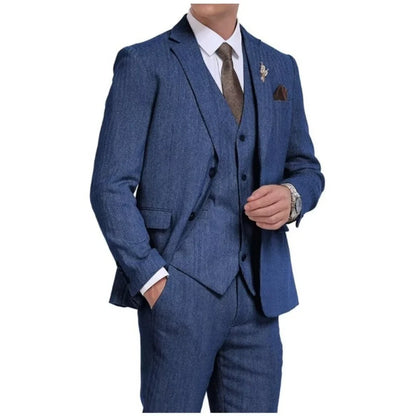 Men 3 Pieces Warm Herringbone Suit Formal Business Tweed Groom Tuxedo for Men Business/Wedding Men's Suit Jacket Vest Pants Set