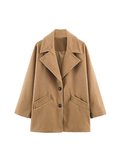 Women's Khaki Woolen Overcoat Korean Style Elegant Long Sleeve Warm Long Outerwear Vintage Harajuku 2000s Fashion Clothes Winter