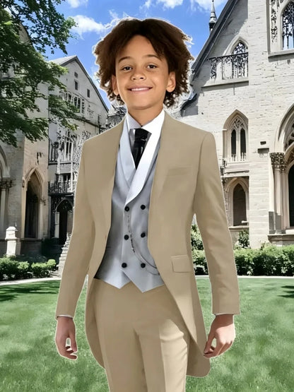 High Quality Boys Formal Tailcoat Vest Pants 3 Pieces Banquet Party Wear Smart Handsome Kids Slim Fit Suit Set Wedding Tuxedo