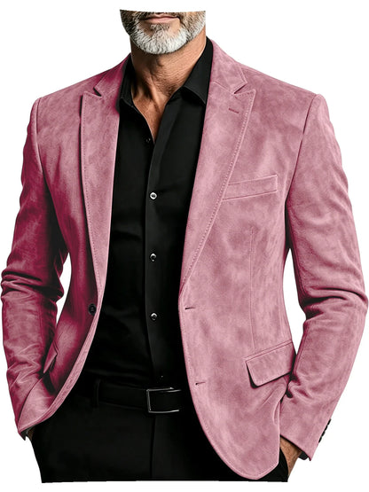 Luxury Men's Suede Blazer Notched Lapel Casual Business Sport Coat Slim Fit Gentleman Formal Wedding Office Suit Jacket Autumn