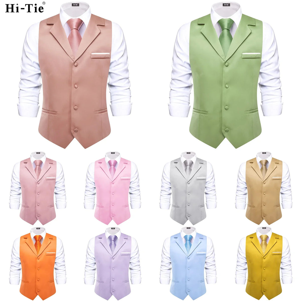 Men's Suit Vest with Tie Jacquard V-Neck Waistcoat for Business and Casual Occasions – Dusty Pink