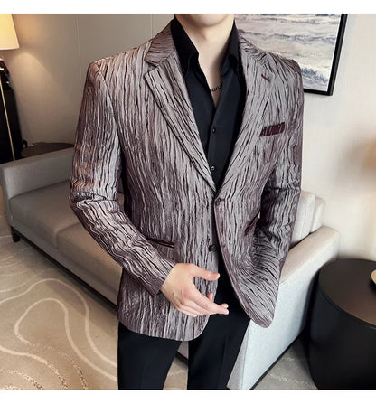 Korean Trend 3D Pleated Suit Jacket for Men Wedding Groom Business Dress Jacket Casual Banquet Party Host Blazer Masculino
