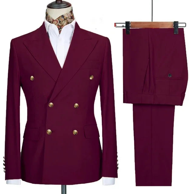 Men's Double Breasted Slim Fit Suit Set for Wedding and Formal Occasions – Multi-Color