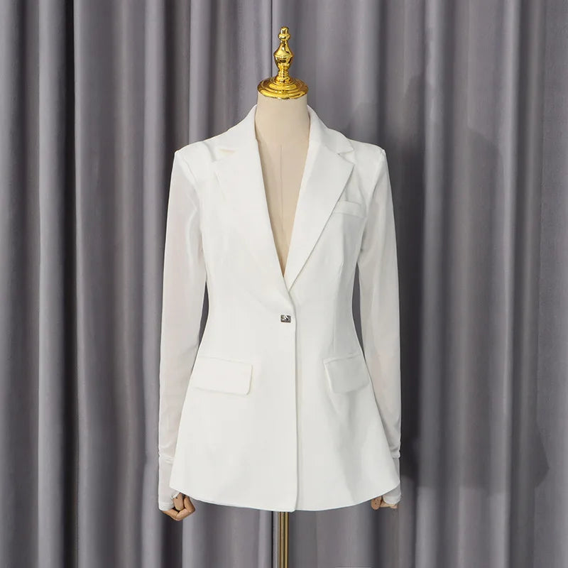 Women Blazer Sexy Hollow Out Backless Waist Cinching Slim Fit Solid Color Urban High-end Trend Jacket Spring Autumn HK21909