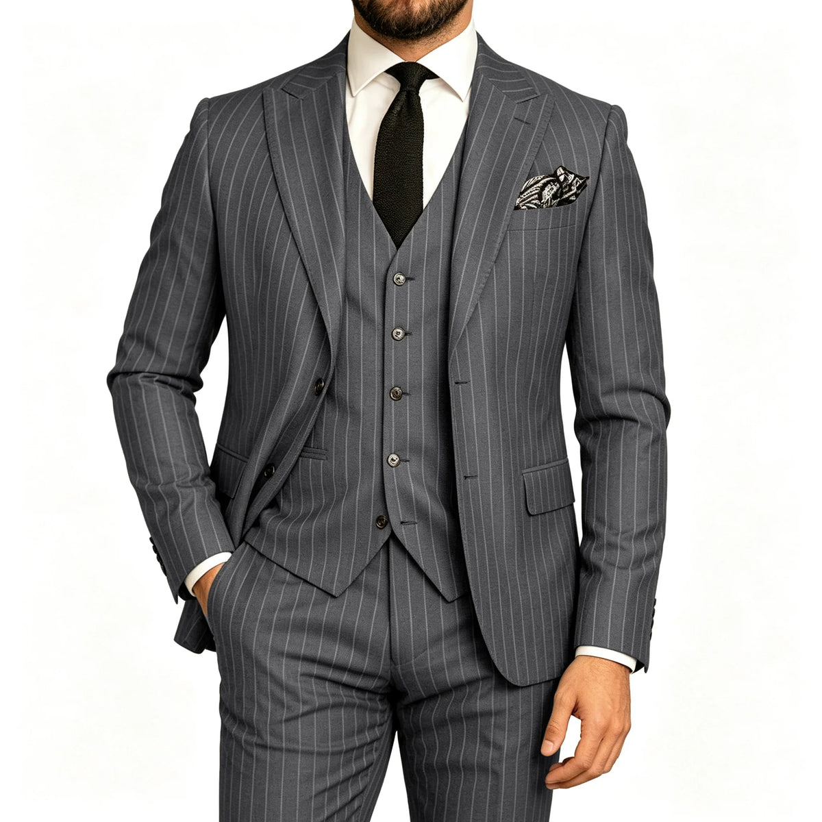 Men's Striped 3-Piece Suit – Slim Fit Blazer, Vest & Pants for Formal & Wedding Wear