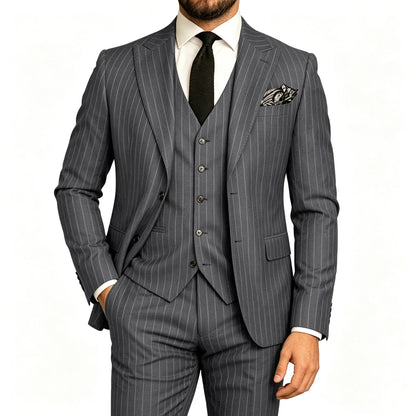 Men's Striped 3-Piece Suit – Slim Fit Blazer, Vest & Pants for Formal & Wedding Wear