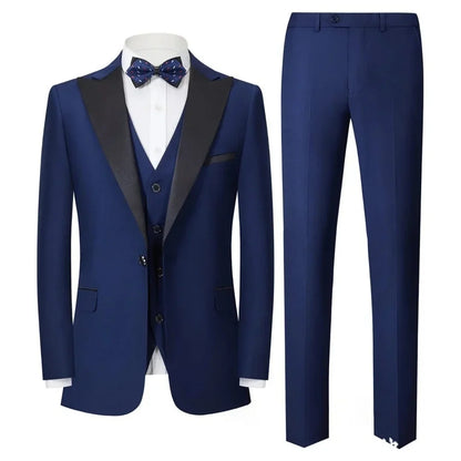Men's 3 Piece Tuxedo Suit Set Solid Color Peaked Lapel Blazer Jacket with Vest And Pants for Dinner Prom Wedding Formal Wear