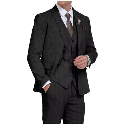 Men 3 Pieces Warm Herringbone Suit Formal Business Tweed Groom Tuxedo for Men Business/Wedding Men's Suit Jacket Vest Pants Set