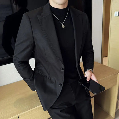 High Quality Solid Color Business Suit Jacket Men Fashion Casual Wedding Groom Suit Jackets Street Wear Social Blazer Masculino