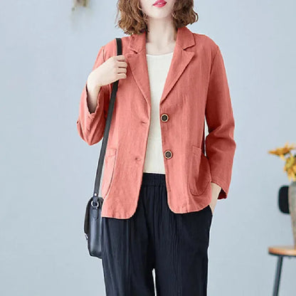 Casual Cotton Linen Short Suit Jacket Women's Spring 2025 Loose Fit Long Sleeve Artistic Large Size Casual Style Top