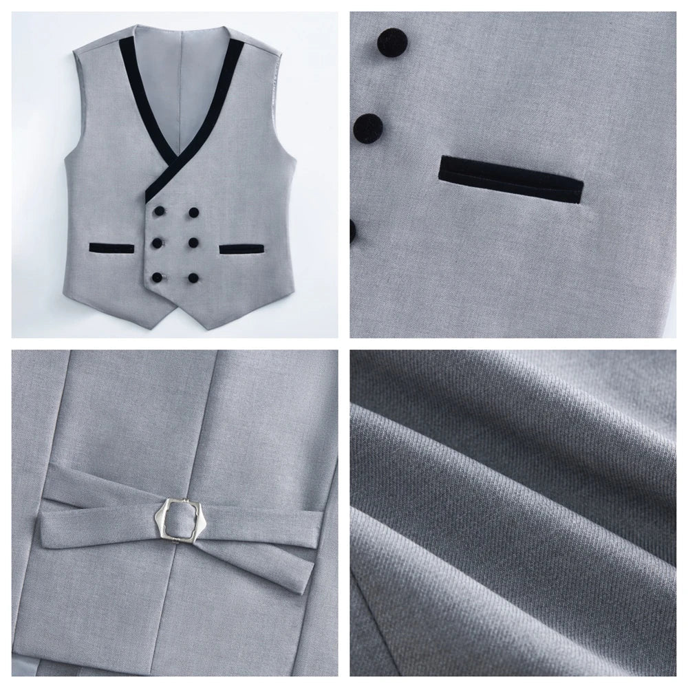 Boys 4-Piece Formal Suit Set – Slim Fit Blazer, Vest, Pants & Bow Tie for Weddings & Graduations