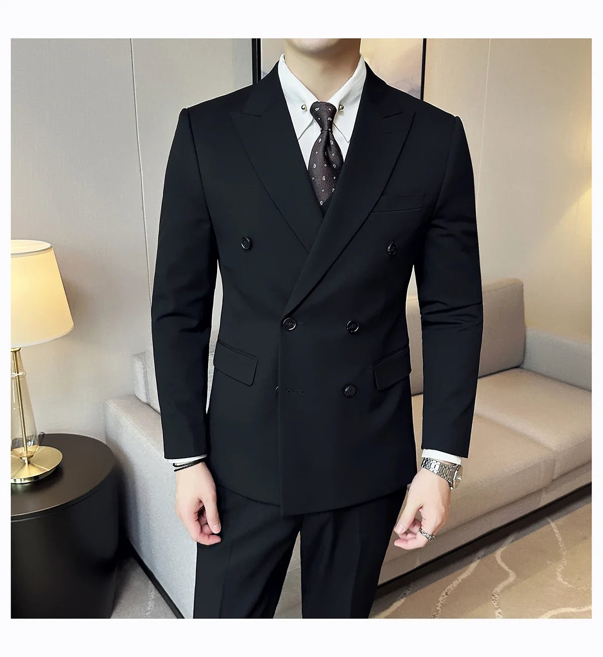 Men's Double Breasted Suit Set – Slim Fit Blazer, Vest & Pants for Wedding & Business