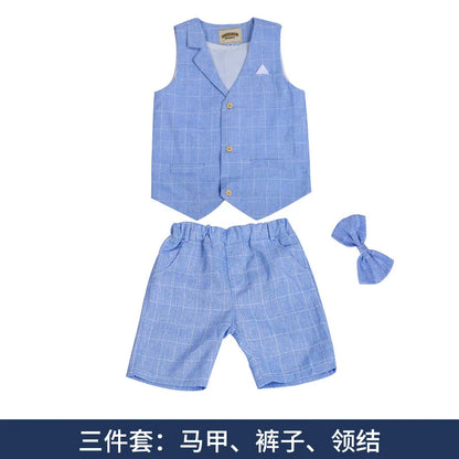 Baby Boys Formal Birthday Photograph Suit Kids Vest Shirt Pants Bowtie Wedding Dress Teenager Suit Children Graduation Costume