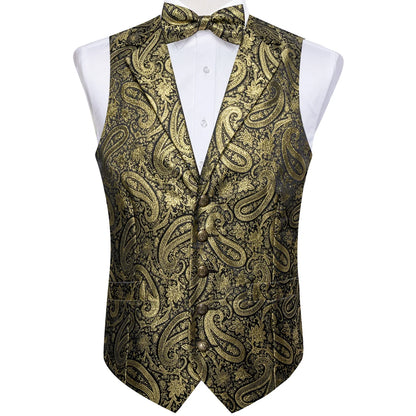 Men's Paisley Suit Vest Set with Tie, Pocket Square & Cufflinks for Wedding & Formal Events
