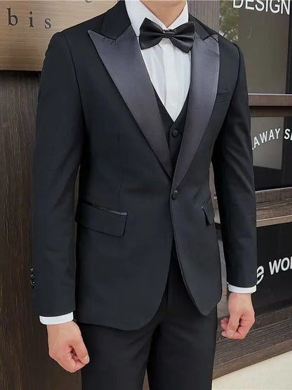 Men's Classic Single Breasted 3-Piece Suit Set – Black & White, Wedding & Formal Occasions