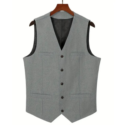 Men's Herringbone Suit Vest – V-Neck Single Button Waistcoat for Weddings, Business & Smart Casual Wear