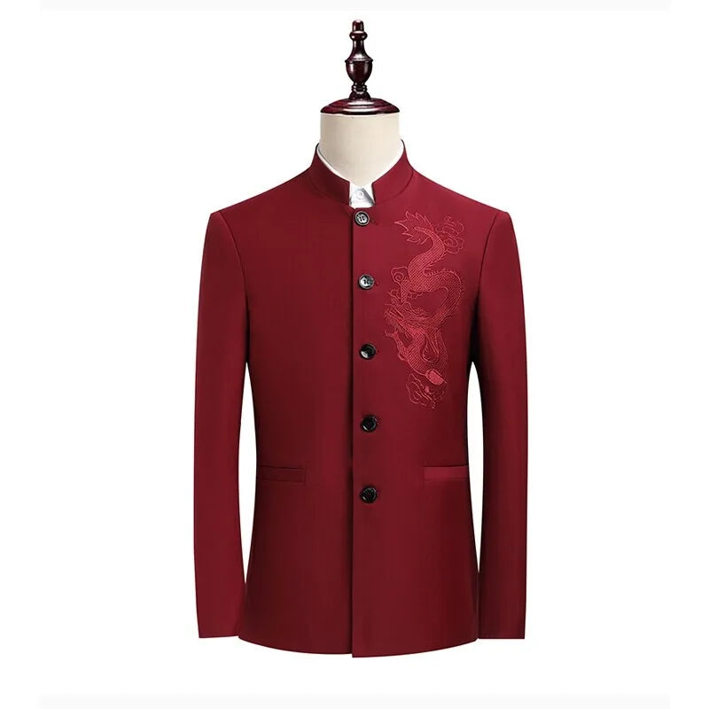 Blazer Men Fashion Gentleman Business Slimming Outdoor Zhongshan Suit Trendy Banquet Host Casual Wedding Stand-up Collar Blazer
