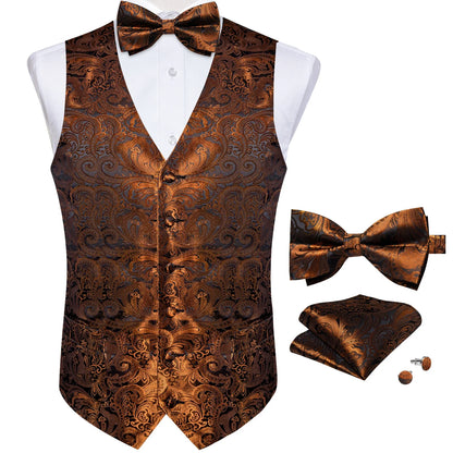 Men's Paisley Suit Vest Set with Tie, Pocket Square & Cufflinks for Wedding & Formal Events