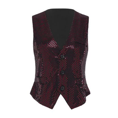 Womens Sleeveless Vests Nightclub Party Tops Sequined Waistcoat Clubwear Music Festival Vest 60s Disco Rave Jazz Dance Cosutme