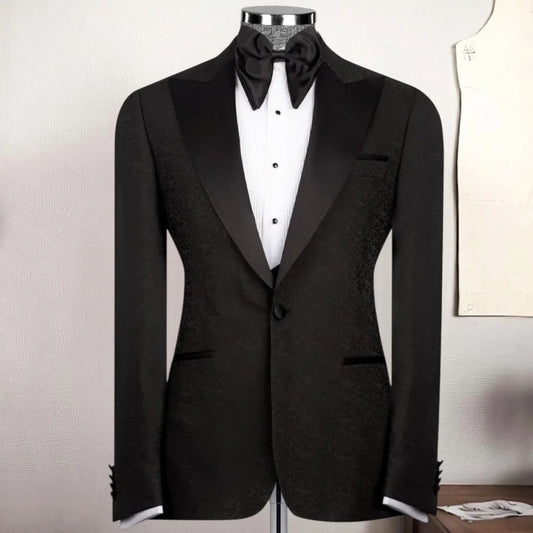 Men Suit Black 3 Piece With Black Lapel Single Button For Wedding Birthday Banquet Party Work Business Casual Jacket Vest Pants
